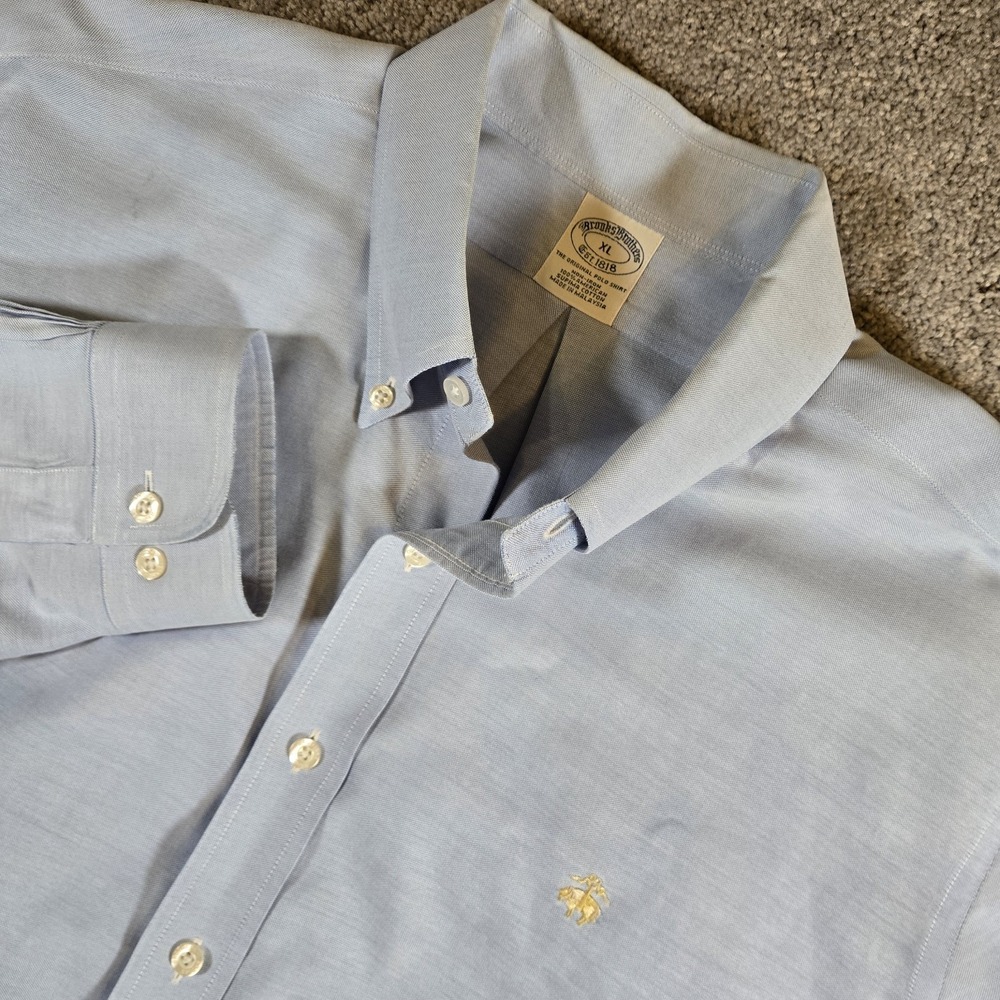 Brooks Brothers Long Sleeve Button Down Blue Dress Shirt Mens XL Gold Fleece